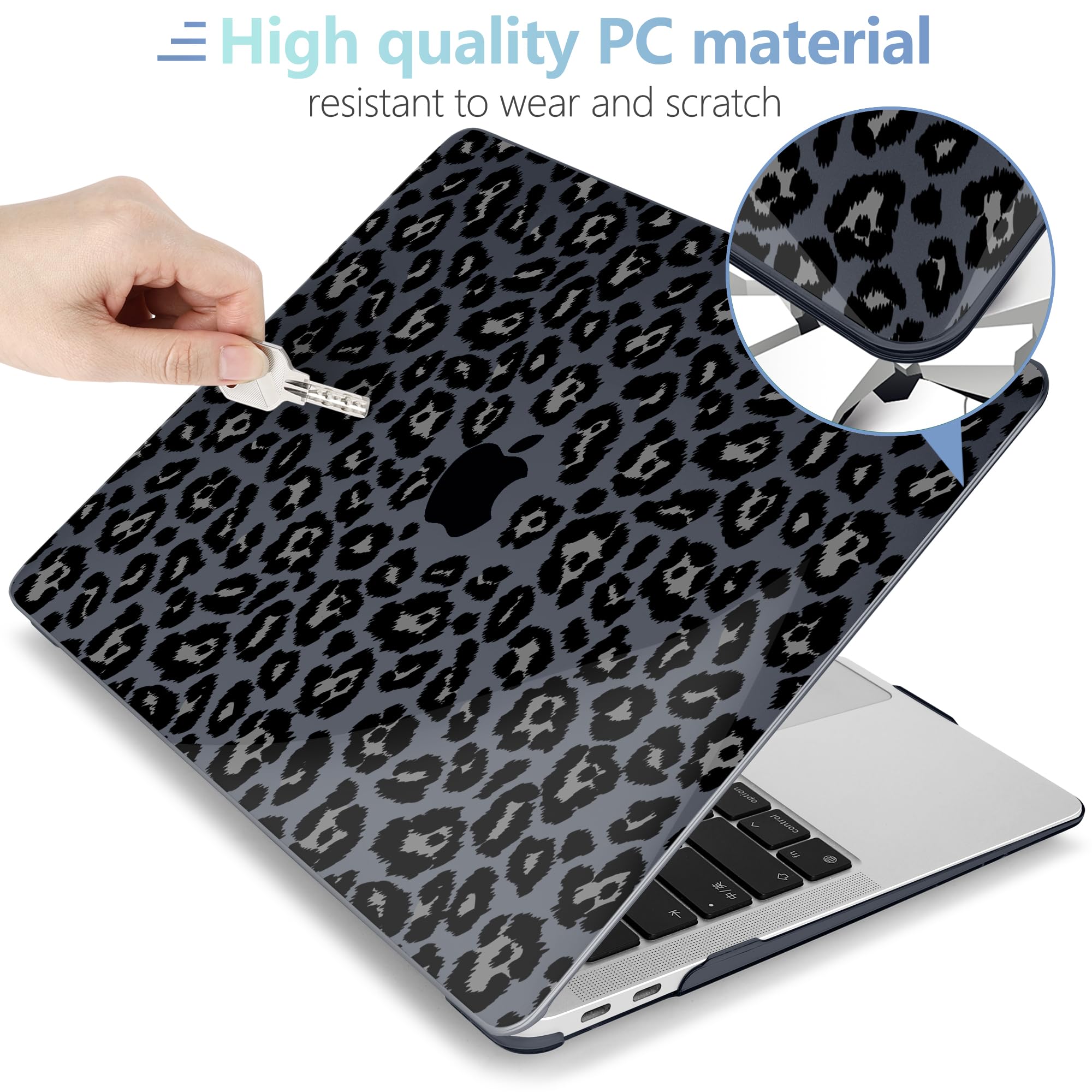 MEEgoodo for MacBook Air 13.3 inch Case 2021 2020 2019 2018 A2337 M1 A2179 A1932, Laptop Shell for MacBook Air M1 with Keyboard Webcam Cover & Trackpad Film & Type C Adapter,Snow Leopard Texture