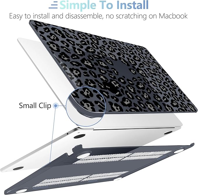 MEEgoodo Case for M4/M3/M2 MacBook Air 13.6 inch Case 2025 2024 2022, Fit Model A3240/A3113/A2681, Laptop Hard Shell with Keyboard Cover Compatible with MacBook Air 13 inch, Snow Leopard Texture