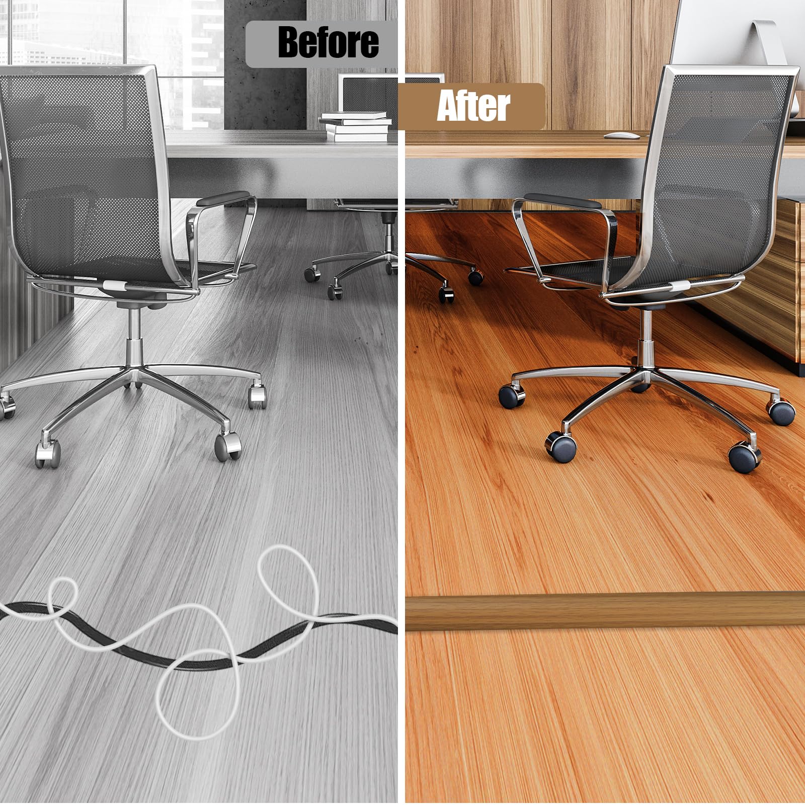 Floor Cord Cover Self Adhesive Cord Hider,3.3FT Cable Management, Extension Strip Protector for Wires, Prevent Cable Trips for Offices, Gyms, Exhibitions Cavity:0.39"(W) x 0.27"(H) Brown Wood