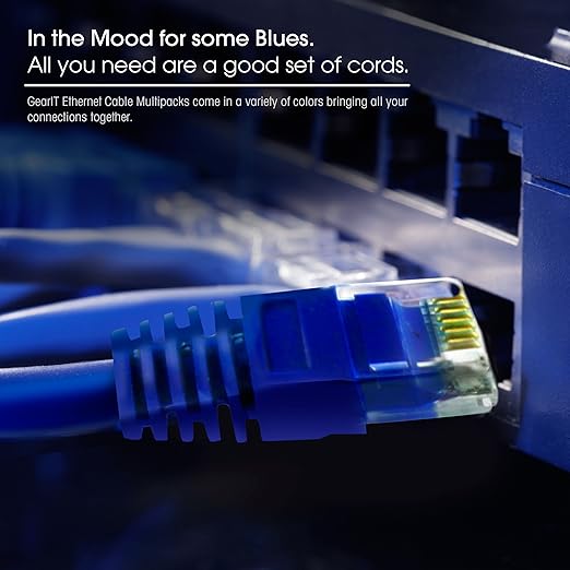 GEARit Cat 6 Ethernet Cable Pack - 5-Pack 30 ft Cat6 Ethernet Patch Cables | RJ45 Network Patch Cable, 10 Gbps Snagless Gold-Plated Connectors - Ethernet Cable Cat 6 for PC, TV, Router - Blue