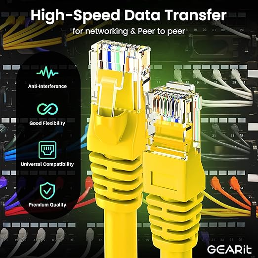 GearIT Cat 6 Ethernet Cable (24-Pack 5 Feet) Cat6 Network Patch, 10Gbps, RJ45, Snagless Cord, Gold-Plated Connectors, Internet for PC, TV, Tablet, Router, Printer, Servers, IT Data Center - Yellow