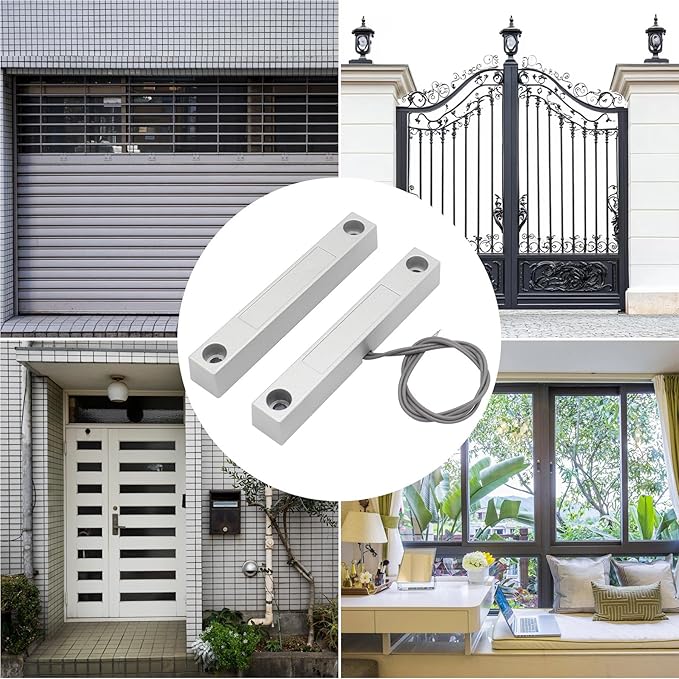 Magnetic Reed Switch Wired Surface Mount Normally Open NO Contact Sensor Alarm Magnetic Door Switch with 2 Wires, Zinc Alloy Sliver, MC-58