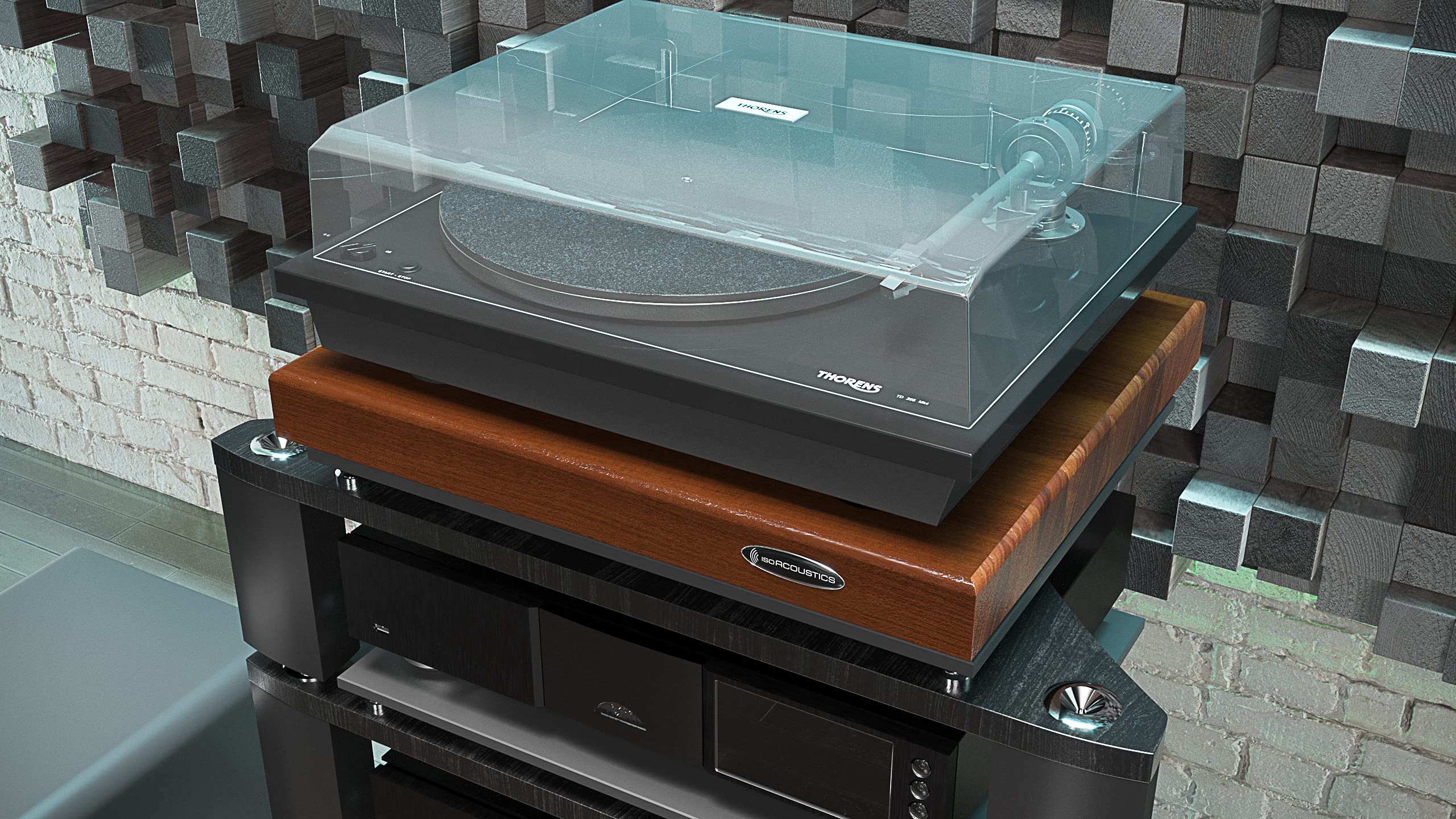 IsoAcoustics Delos Turntable Isolation Butcher Block Series: 1815W2 (18" W x 15" D x 3" H) Walnut