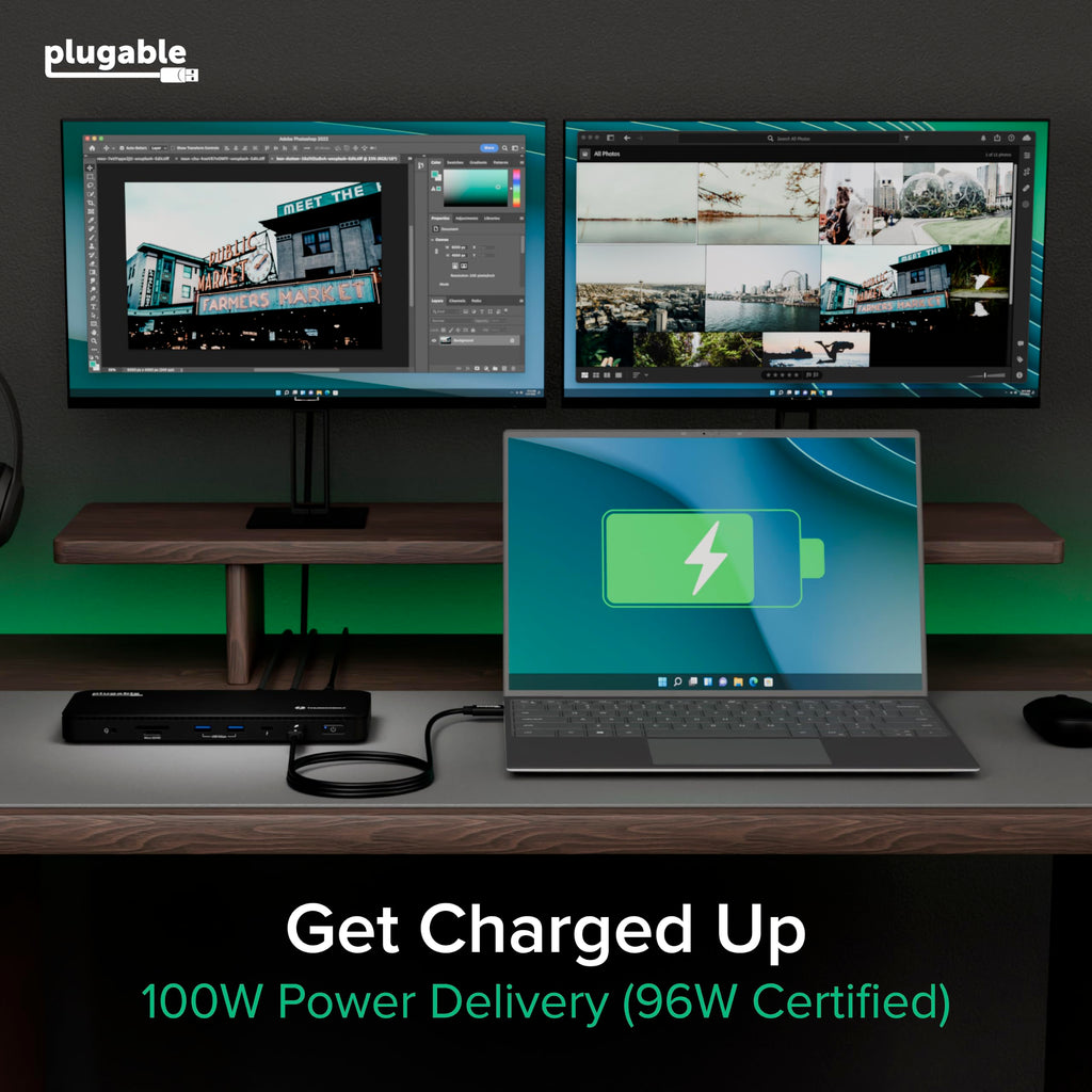 Plugable Thunderbolt 4 Dock, 100W Charging (96W Certified), Dual HDMI Docking Station for Windows and Mac, Single 8K or Dual 4K 60Hz, 40Gbps, 13 Ports with Ethernet, SD/microSD (TBT4-UD5)