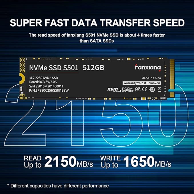 S501 512GB NVMe SSD 3D NAND1.3 PCIe Gen3x4 M.2 2280 Internal Solid State Drive (Read/Write Speed up to 2,150/1,600 MB/s) Compatible with Laptop & PC Desktop