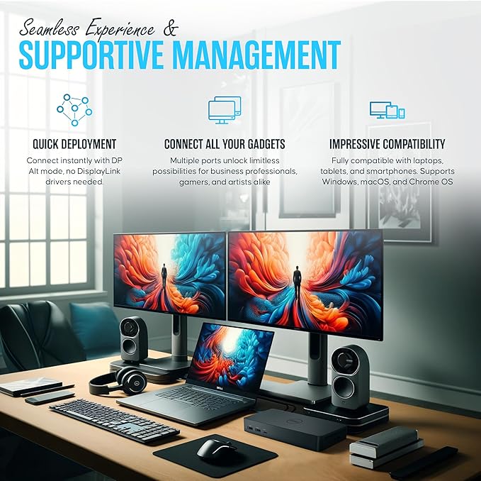 WD22TB4 Dell Thunderbolt 4 Dock 40Gbps USB-C/USB-A 1 Year Warranty - Docking Station with 180W, HDMI, DisplayPort Cables & Cleaning Cloth – Supports Dual/Triple Monitors & 4K Displays