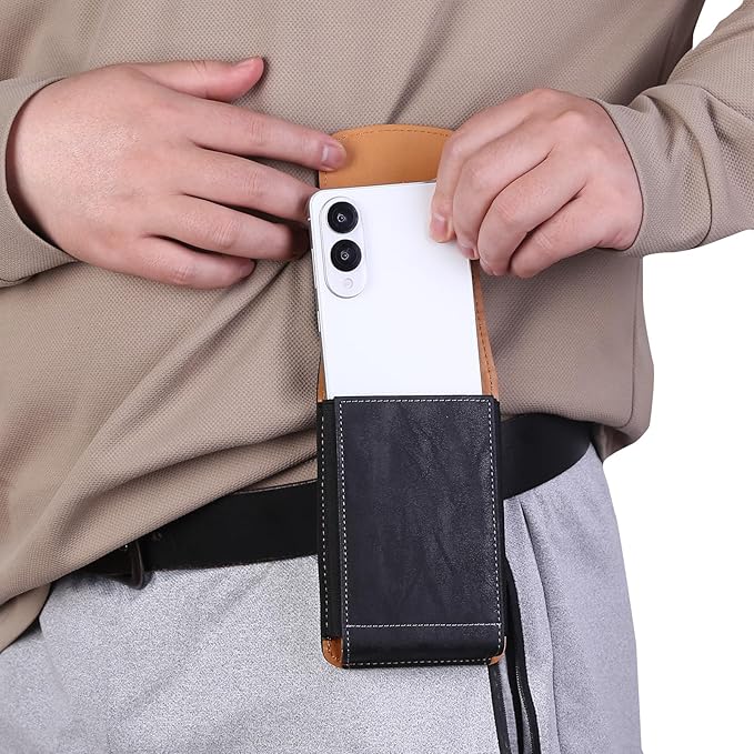 Phone Holster Pouch Case Belt Clip Loops Card Slot for Man iPhone12 13 14 15 16 17,11 12 13 14 15 16 17pro,17Air/Samsung S25 S24 S23 S22 S21 S20/LG/Moto (Black&Yellow, L(6.1" x3.2''x0.8))
