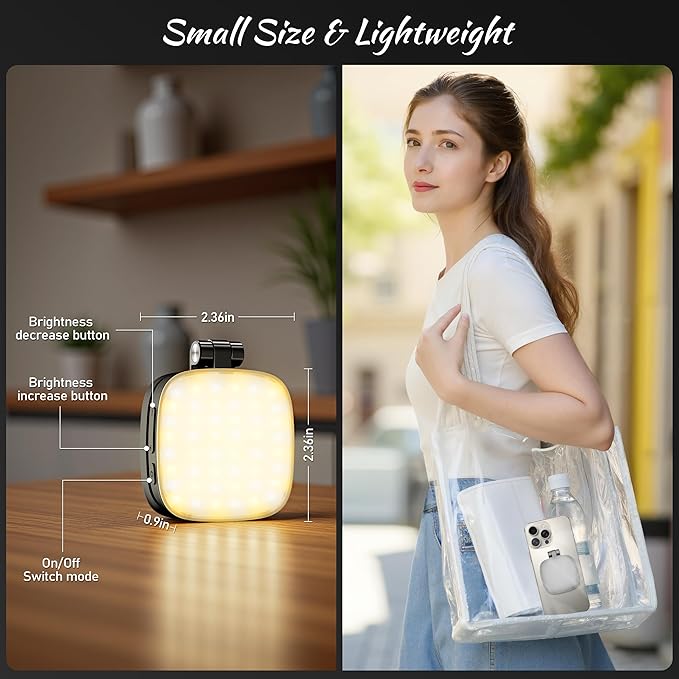 Magnetic Selfie Light for Phone: 5 Led Mode with Mirror Compatible for iPhone & Android - Rechargeable Portable Fill Light for Photography/Video Recording/Conference/Vlog/Makeup (Black)