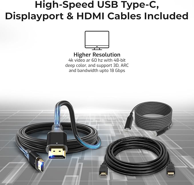 WD22TB4 Dell Docking Station Thunderbolt 4 Dock, 180W AC Adapter, HDMI Cable, DisplayPort Cable, USB-C Cable, Dell Docking Station (Renewed)