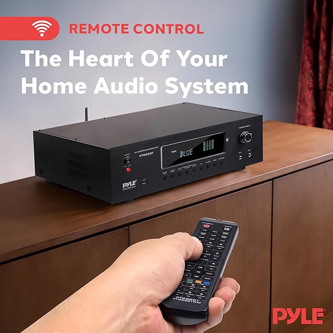 Pyle 1000W Bluetooth Home Theater Receiver - 5.2 Channel Surround Sound Stereo Amplifier System with 4K Ultra HD, 3D Video & Blu-Ray Video Pass-Through Supports, HDMI/MP3/USB/AM/FM Radio - Pyle, Black