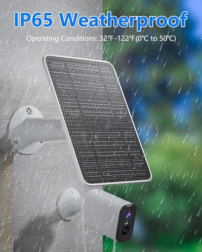 Solar Panel for Security Camera, 5W USB Solar Panel for DC 5V Security Camera, Micro USB & USB-C Port Solar Panel, IP65 Waterproof Solar Charger for Camera,360° Adjustable Mounting 13ft Cable, 2 Pack
