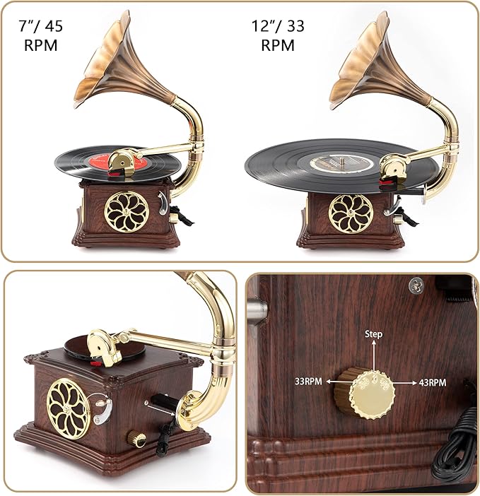 Vintage Style Wooden Record Player with Bluetooth, USB, AUX, FM Radio and Built-in Speakers (109HJ-1)