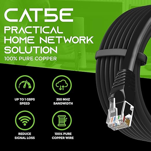 GearIt 24-Pack, Cat5e Ethernet Patch Cable 2 Feet - Snagless RJ45 Computer LAN Network Cord, Black