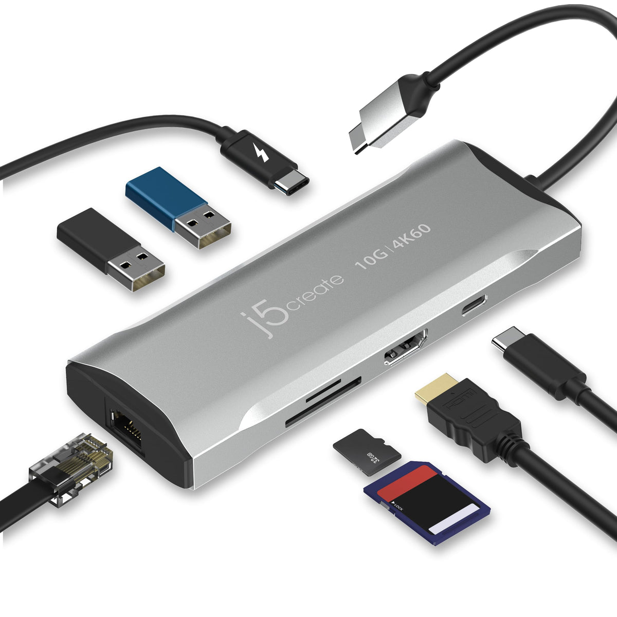 j5create Laptop Docking Station, 9-in-1, 4K60Hz HDMI, USB-C 10Gbps