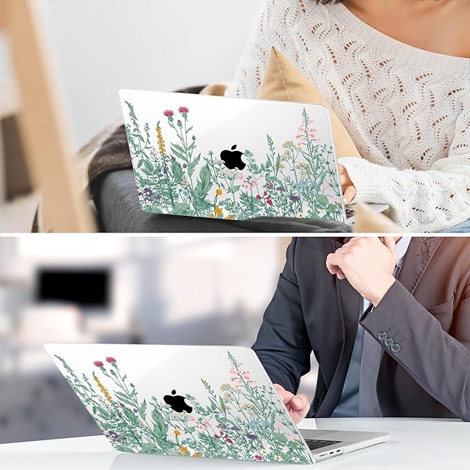 TWOLSKOO for M4 MacBook Air 13.6 inch Case 2025-2022 Release M4 A3240 M3 A3113 M2 A2681, Plastic Hard Shell & Screen Protector & Keyboard Cover & Trackpad Film, Botanical Illustration