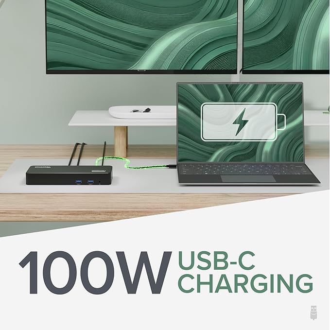 Plugable USB C Triple Display Docking Station with Laptop Charging, for Thunderbolt, USB4, or USB-C Systems, Compatible with Windows, macOS, ChromeOS laptops (3X HDMI, 6X USB 5Gbps Ports, 100W PD)