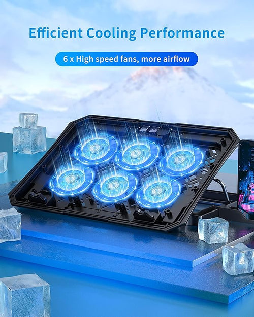 AICHESON Laptop Cooling Pad for 12-15.6 Inch, 6 Cooler Fans, Blue Lights