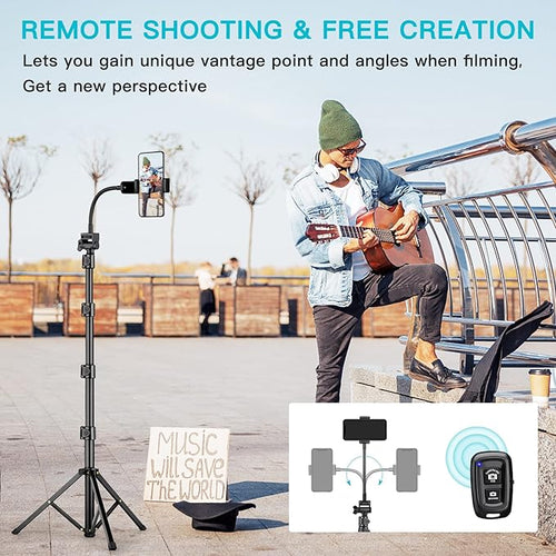 74" Flexible Phone Tripod, Tall Cell Phone Tripod with Adjustable Gooseneck