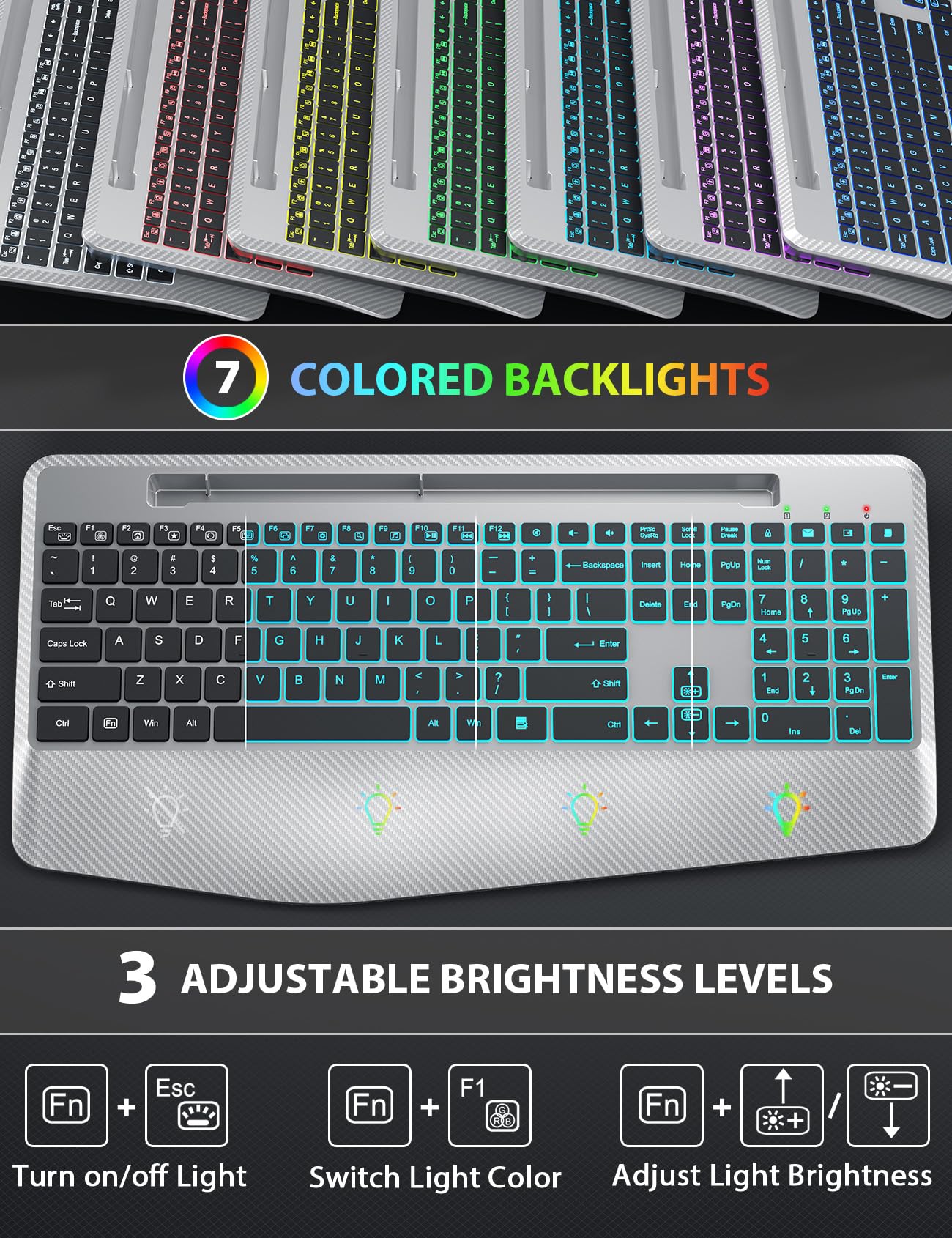 SABLUTE Wireless Keyboard and Mouse Combo, Backlit Scissor Keys, Wrist Rest