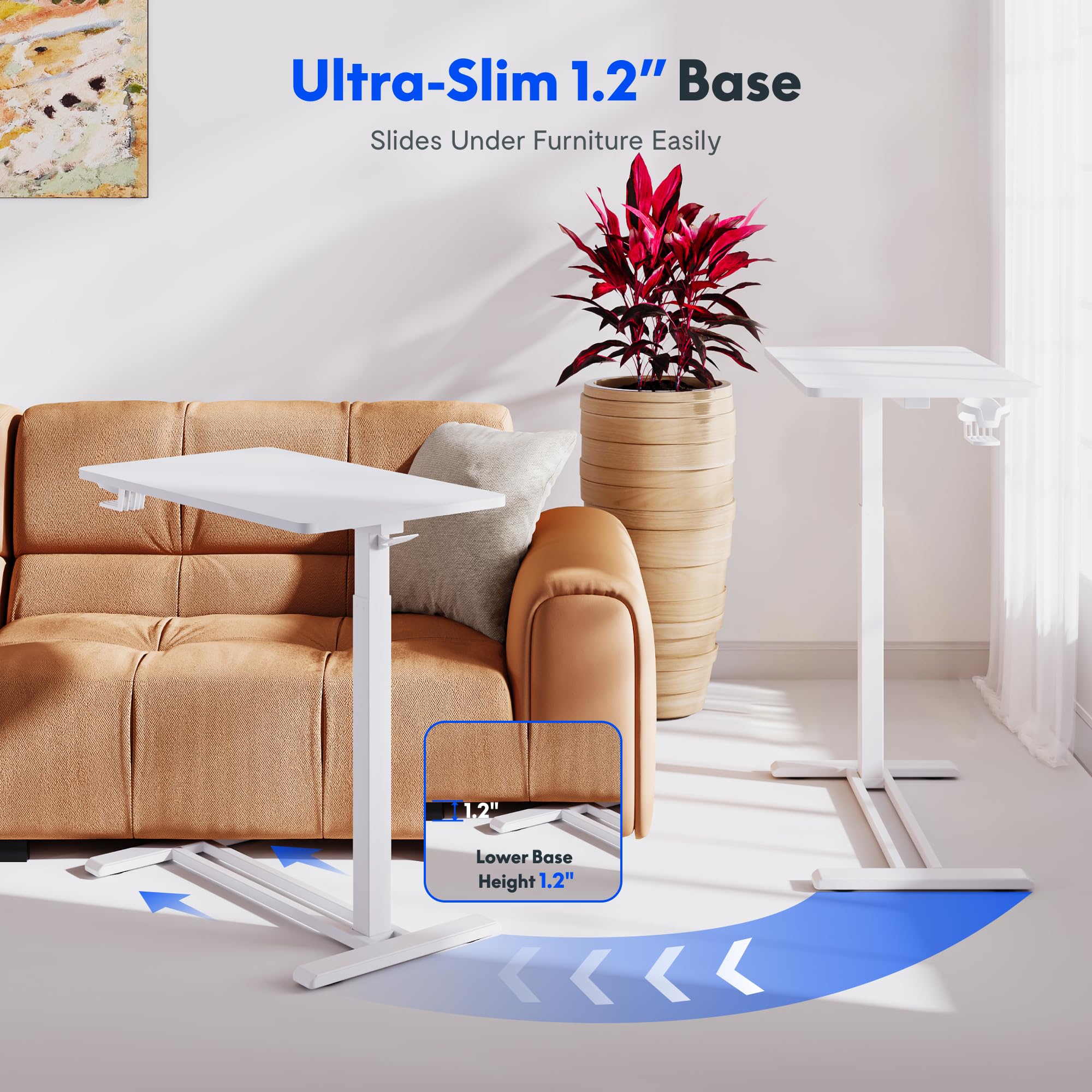 FLEXISPOT H7 28" Pneumatic Height-Adjustable Overbed Table with Wheels