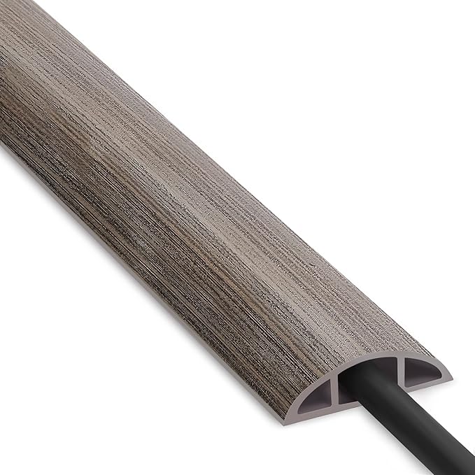 Floor Cord Cover 6ft, Cord Hider Floor Gray Wood, Cable Management Prevent Trips, Cable Cover Wire Covers for Electric Power Cords, Wire Protector Cavity W0.47in x H0.28in Grey