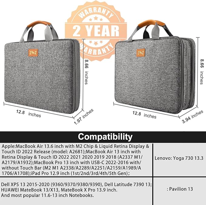 ZINZ Slim Expandable Laptop Case 13 Inch Sleeve Upgraded Protective Durable Recycled Briefcase for 13" MacBook Air/Pro M1/M2, iPad Pro 12,9, Surface Pro 3/4/5/6/2017 12.3",XPS 13,D01G01