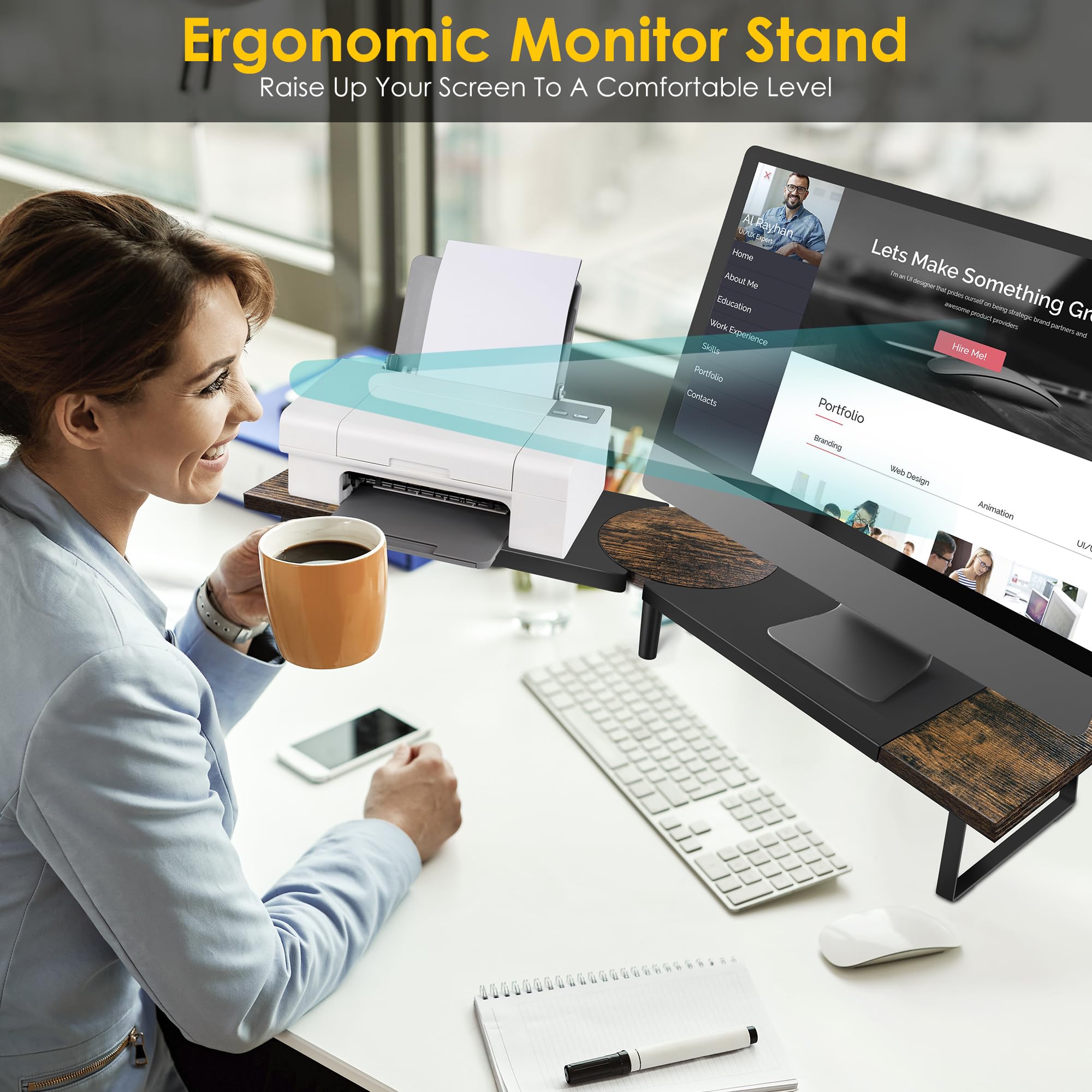 Across-Star Dual-Monitor Stand for Desk - Large Adjustable Length and Angle Riser for 2 Monitors, Double Computer Desktop Organizer, Shelf for TV, Laptop, Printer