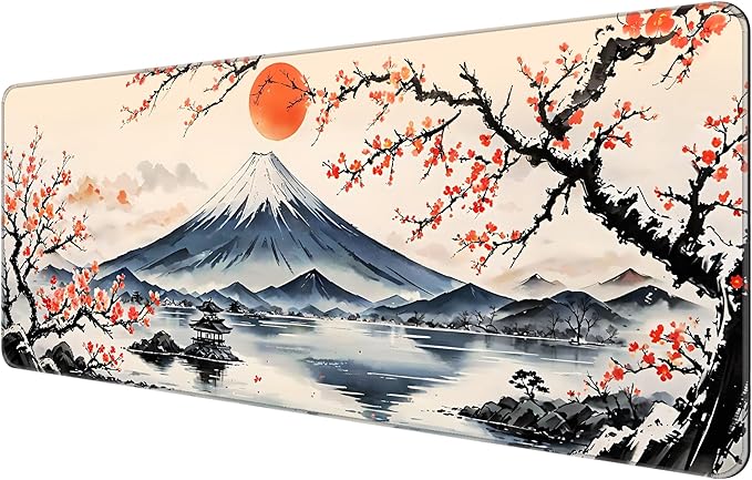 Dynippy Thin Extended Gaming Mouse Pad （31.5 * 11.8 * 0.08 inch） with Stitched Edges Large Mousepad Long XXL Keyboard and Mouse pad Desk Mat for Gaming Office & Home - Japanese Landscape