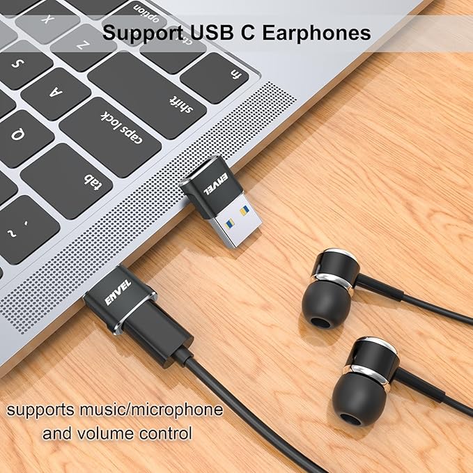 ENVEL USB to USB C Adapter, USB3 5Gbps High Speed Data Transfer, OTG Converter Thunderbolt3 to USB Female Compatible with Apple iWatch iPhone 15 Pro Max iPad Air 4 5 Mini 6 (Black, USB A/C Male)