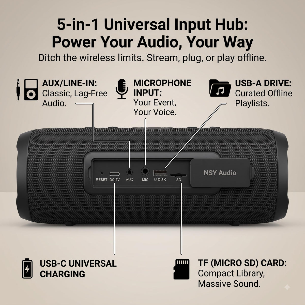NSY Audio Portable Bluetooth Speaker, IP66 Waterproof/Dustproof