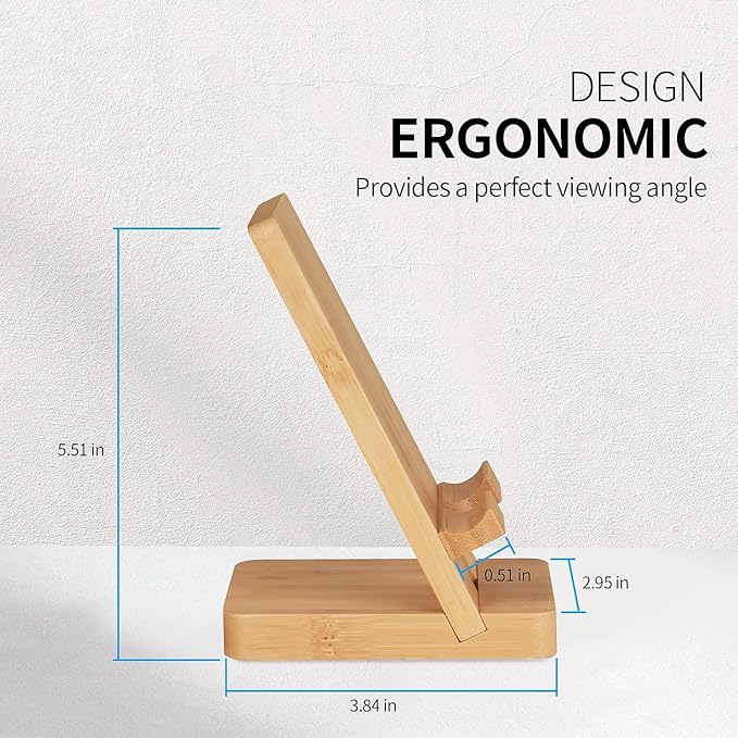 Wood Phone Stand, Desktop Wooden Phone Holder, Portable Office Phone Stand for Desk, Wood ipad Stand， Compatible with iPhone & All Cell Phones (Bamboo)