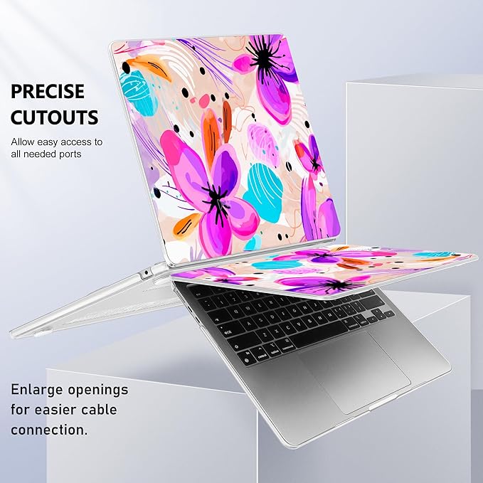 Case for MacBook Air 15 Inch 2025 2024 2023 Release M4 A3241 M3 A3114 M2 A2941, Hard Shell with Screen Protector & Keyboard Cover, Compatible with Touch ID, Trendy Floral