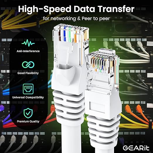 GearIT Cat 6 Ethernet Cable (24-Pack 6 Feet) Cat6 Network Patch, 10Gbps, RJ45, Snagless Cord, Gold-Plated Connectors, Internet for PC, TV, Tablet, Router, Printer, Servers, IT Data Center - White