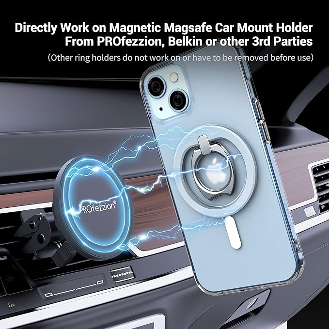 PROfezzion Thin Metal Ring Holder for MagSafe, Removable Strongest Magnetic Phone Grip for iPhone 16 15 14 13 12 Pro Max Plus with Mag-Safe Case [Not for Regular Case] [MagSafe Car Mount Compatible]
