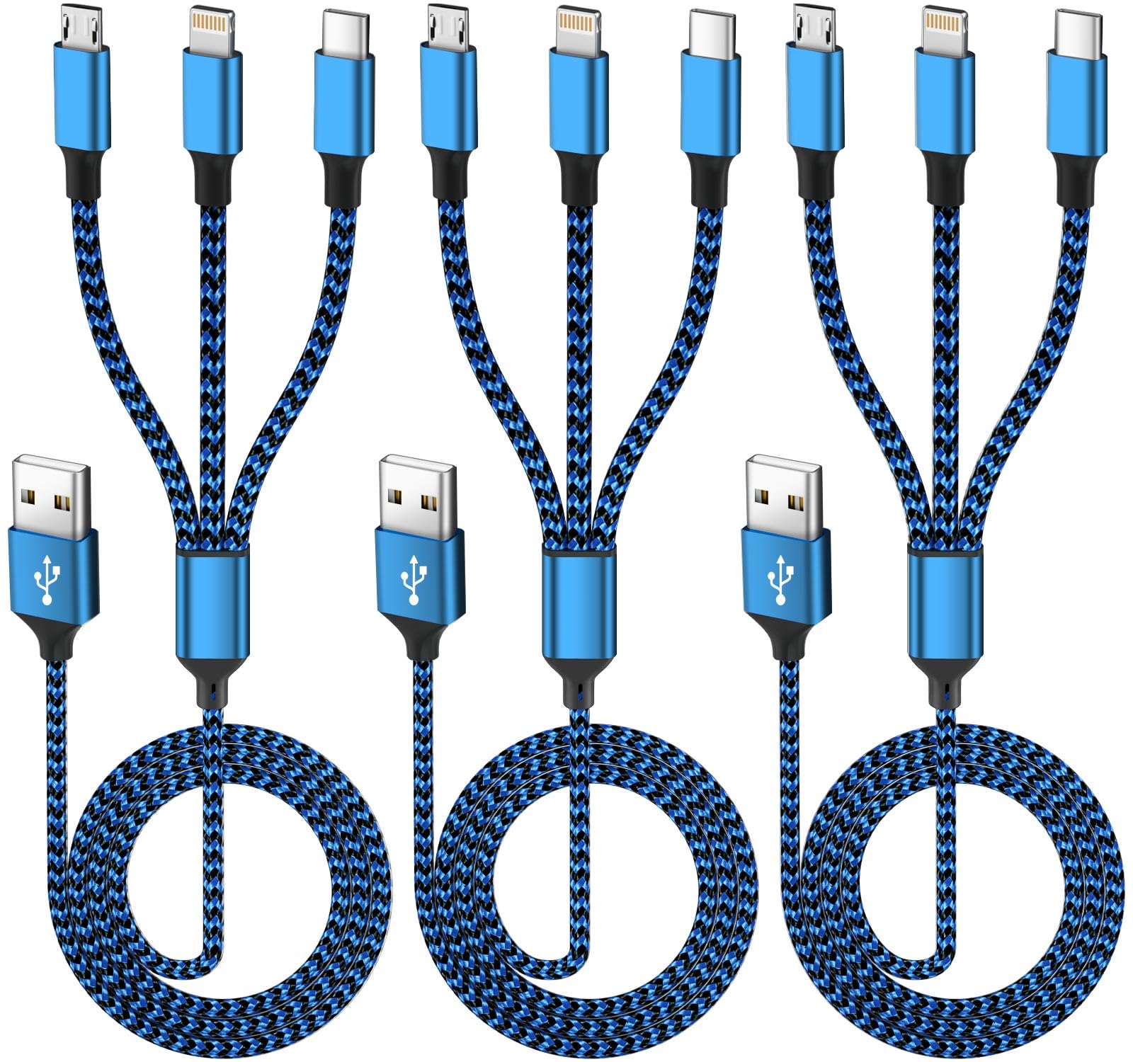 MPATIBY Multi Charging Cable(3Pack 4FT), 3 in 1 Charging Cable for Multiple Devices, USB-A Multi Charger Cord with Type-C, Micro USB and IP Port for iPhone 16/15/14/13/iPad/Android/Tablets and More