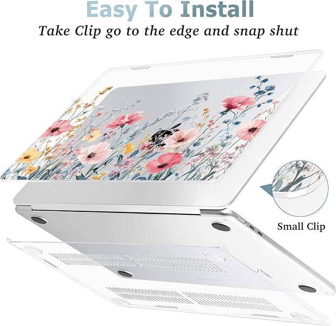 May Chen for MacBook Air 13.6 Inch Case 2025/2024/2023/2022 Release (Model A2681 A3113 A3240, M2 M3 M4 Chip) – Hard Shell Laptop Cover with Keyboard Cover & Screen Protector，Wildflower