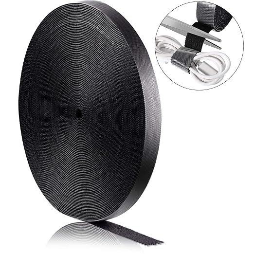 WILLBOND 3/4 Inch x 90ft Fastening Tape Cable Ties Reusable Fastening Nylon Tape Double Side Hook Roll Hook and Loop Straps Wires Cords Management Wire Organizer Straps (Black)