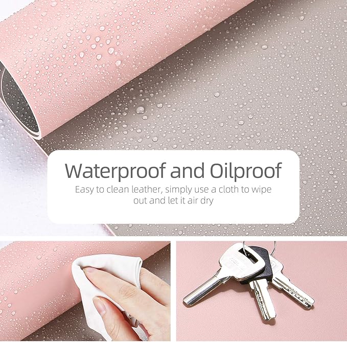 YSAGi Desk Pad, Desk Mat, 23.6" x 13.7" Ultra Thin Waterproof PU Leather Desk Blotter, Laptop Leather Desk Pad Protector for Keyboard and Mouse, Dual-Sided Desk Writing Pad for Office and Home (Pink)