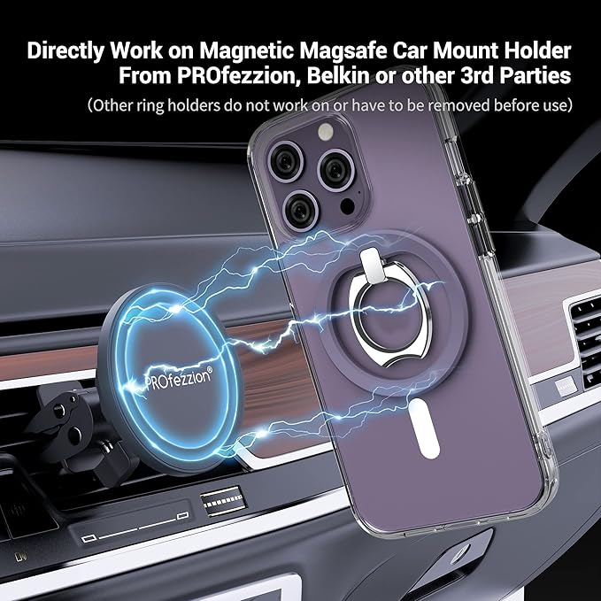 PROfezzion Thin Metal Ring Holder for MagSafe, Removable Strongest Magnetic Phone Grip for iPhone 16 15 14 13 12 Pro Max Plus with Mag-Safe Case [Not for Regular Case] [MagSafe Car Mount Compatible]