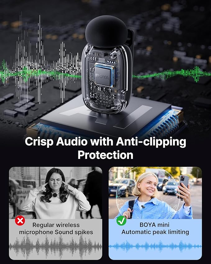 BOYA mini Wireless Lavalier Microphone for Android/Tablets/PC with USB C Plug,Noise Reduction,30H Battery Life with Charging Case,AI Voice Changer,Lapel Microphone Wireless for Video Recording Podcast