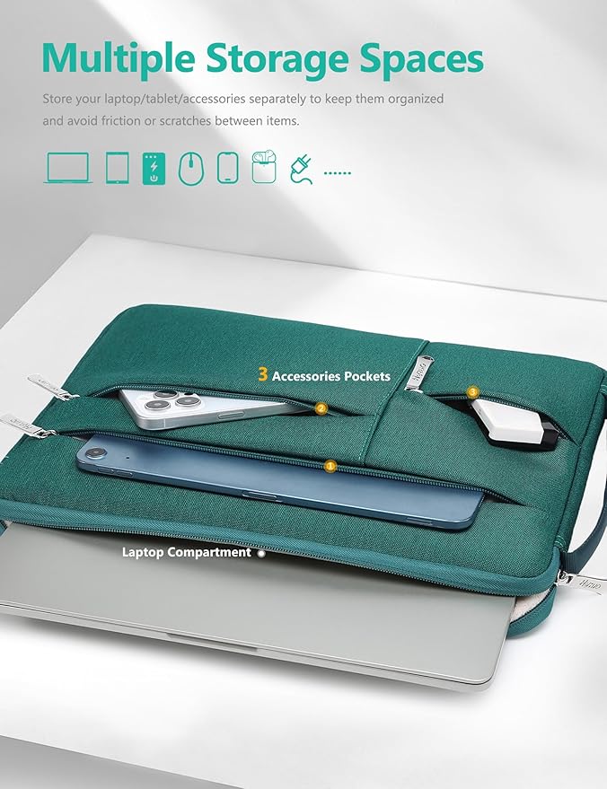 HYZUO 13.3-14 Inch Laptop Sleeve Bag for MacBook Pro 14 M5-M1, MacBook Air/Pro 13, 13.8-13 Surface Laptop/Book, Portable Notebook Case for 13" HP Dell Lenovo ThinkPad Asus Acer Samsung, Dark Green