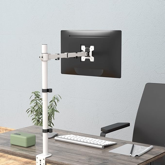 WALI Tall Monitor Stand Desk Mount, Single Extra Tall Monitor Arm Bracket for Computer Screen up to 32 inch, 22lbs (M001XL-W), White