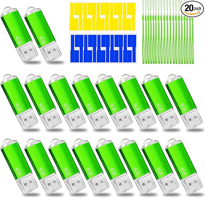 USB Thumb Drive 4GB Flash Drive 20 Pack Nicepicten FAT32 Zip Drive USB 2.0 Flash Drives Jump Drive Multipack Memory Stick Pendrive for Events Office Shared Data Storage, Green 20PCS 4GB