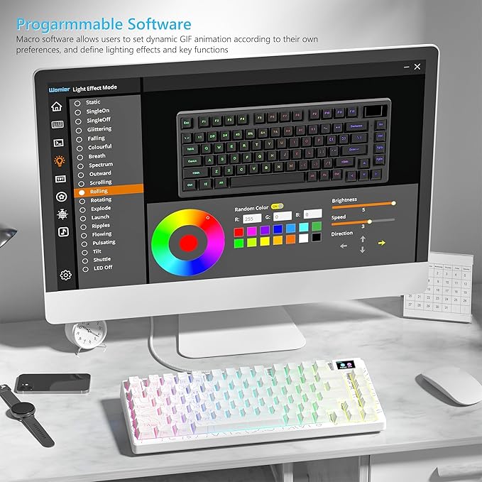 Womier SK80 75% Percent Keyboard with Color Multimedia Display Mechanical Gaming Keyboard Topographic, Hot Swappable Gasket Mount RGB Creamy Key Board Pre-lubed POM Switch for Mac/Win,White