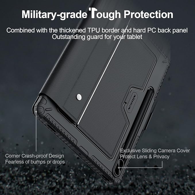 Nillkin for Samsung Galaxy Tab S9 11” Case with Detachable Keyboard, Multi-Touch Trackpad, 7-Color Backlit, S Pen Holder, Rugged Keyboard Case with Camera Cover for Samsung Tablet S9