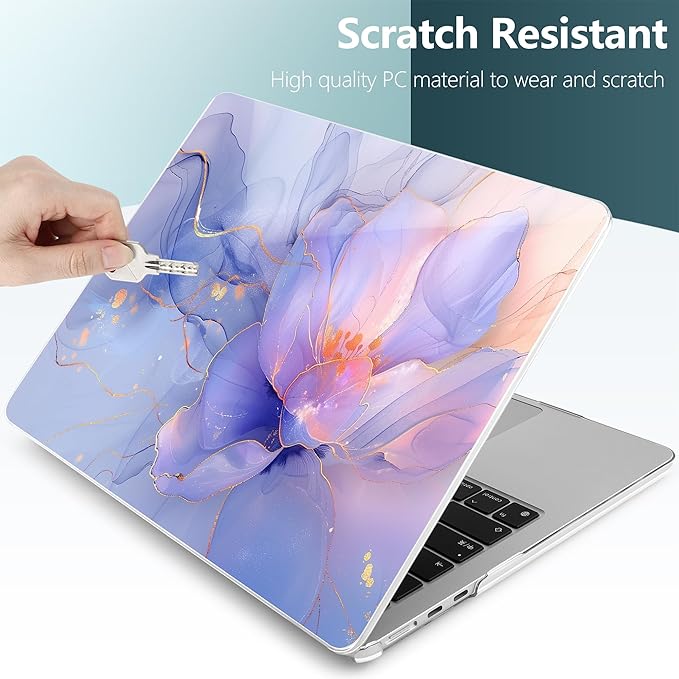 TWOLSKOO Compatible with M4 MacBook Air 13.6 inch Case 2025-2022 Release M4 A3240 M3 A3113 M2 A2681, Plastic Hard Shell & Keyboard Cover & Type C Adapter & Screen Protector, Blue Marble