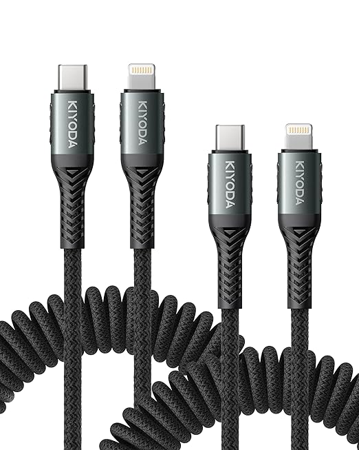 Coiled USB C iPhone Charger 3FT 2Pack, Braided Type C to Lightning Cable for Car [Apple MFi Certified] Fast Charging Cord Compatible with iPhone 14 Pro/Pro Max/Plus 13 12 11 8 7 6s 6 SE XS XR X, iPad