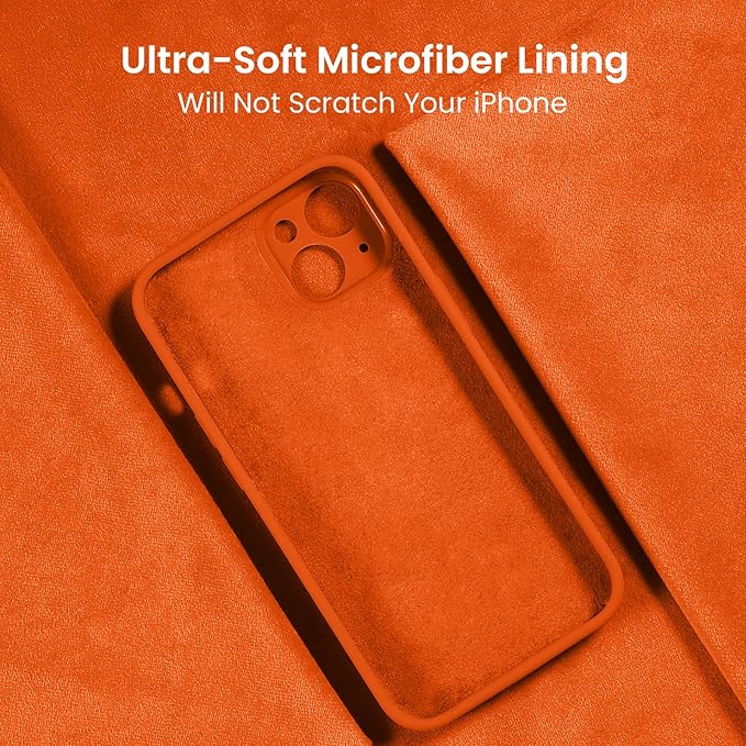 FireNova Designed for iPhone 14 Case, Silicone Upgraded [Camera Protection] Phone Case with [2 Screen Protectors], Soft Anti-Scratch Microfiber Lining Inside, 6.1 inch, Neon Orange