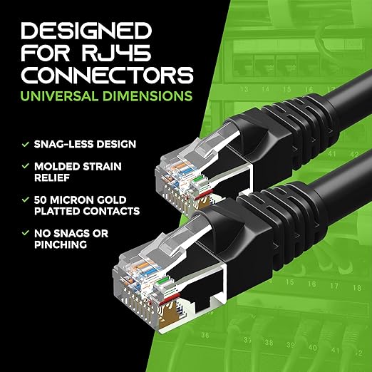 GearIt 24-Pack, Cat5e Ethernet Patch Cable 5 Feet - Snagless RJ45 Computer LAN Network Cord, Black