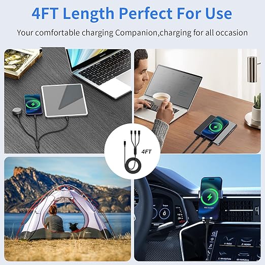 Multi USB C Cable [2 Pack, 4FT], 3 in 1 Charging Cable for Multiple Devices, Braided Charging Cords Phone Charger Cable with Type-C, Micro USB, IP Port for iPhone16/15/14/Android Phones and More